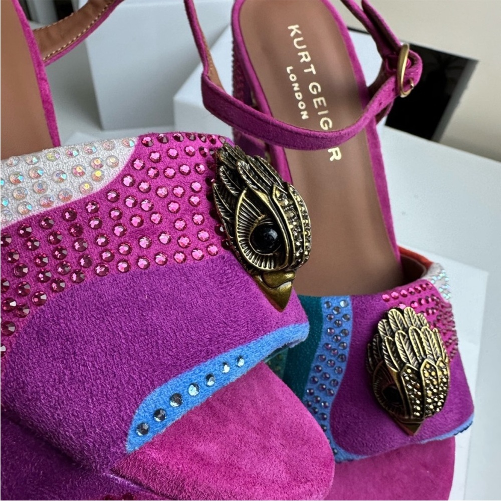 Kurt Geiger Platform Sandals Size 8 Pink Suede Abstract Kensington Chunky New - Picture 5 of 5